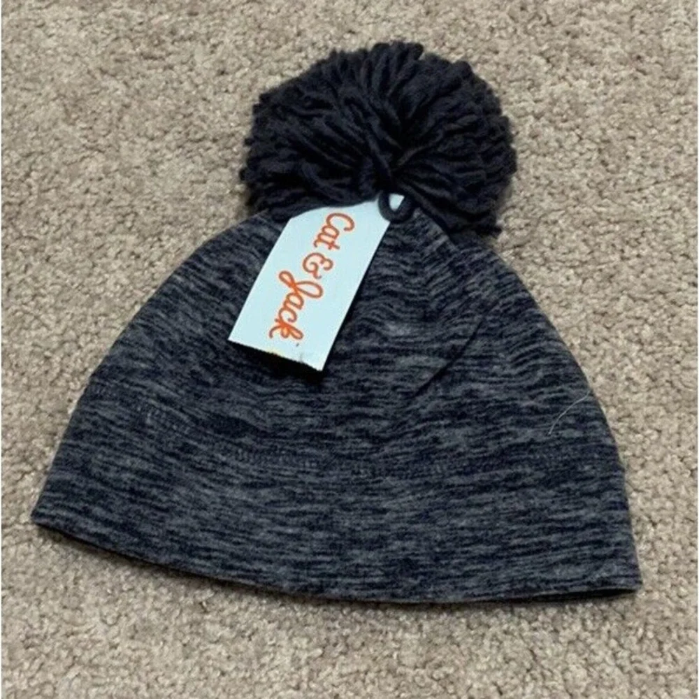 Cat & Jack Toddler Blue Beanie Fleece Lined Winter Hat With Ball‎ 12-24M